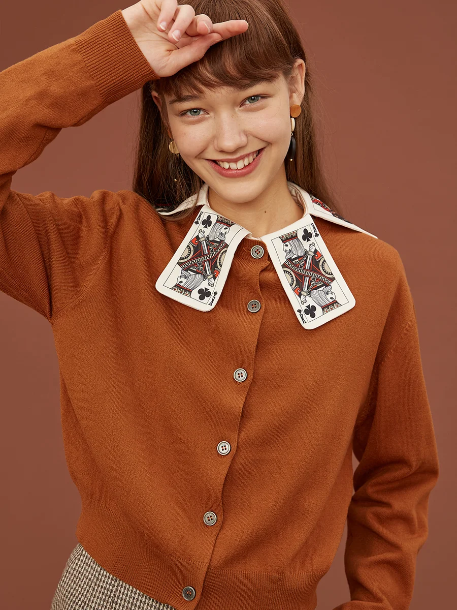 Camicia a righe stampata da donna, carte da gioco divertenti, Design originale, primavera e autunno