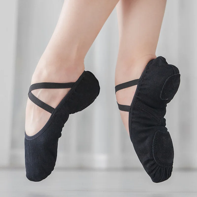 Zapatos de Ballet para niños y adultos, zapatillas de Ballet con suela dividida de tela elástica, zapatos de baile cómodos para chica, gimnasio y yoga, color rosa y negro