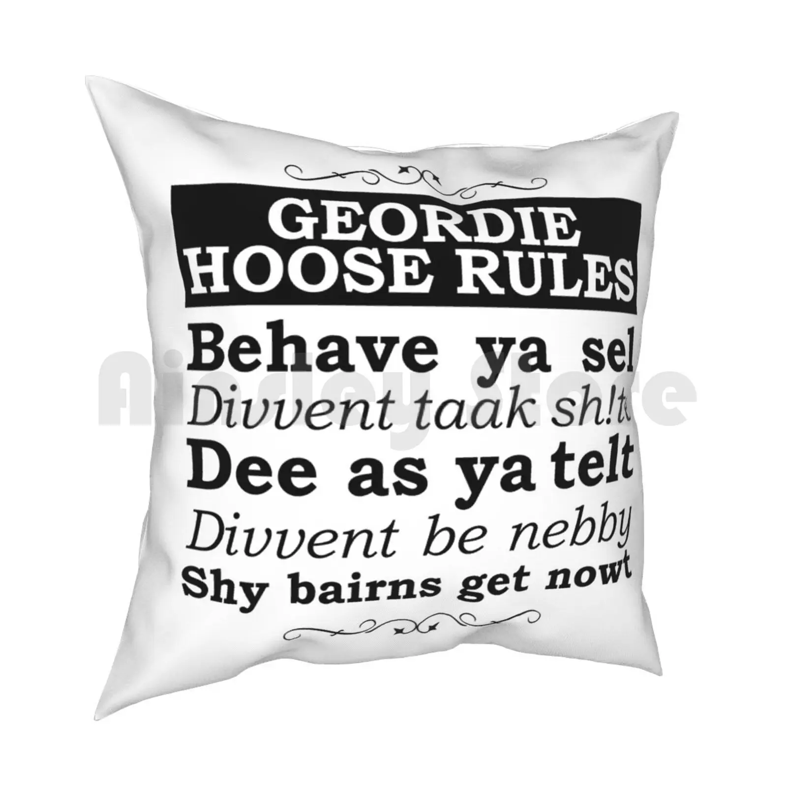 Geordie House Rules Pillow Case Printed Home Soft Throw Pillow Geordie House Rules North East England Uk Dialect Funny