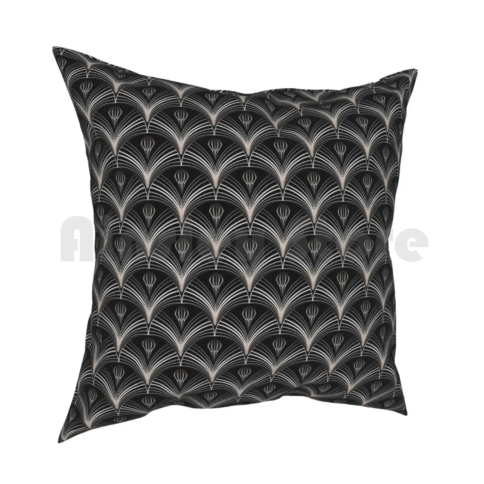 Art Deco Fans Pillow Case Printed Home Soft DIY Pillow cover Art Daisy Gatsby Classic Art Black And Silver Black And Silver