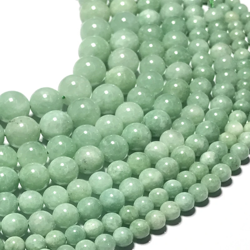 Genuine Natural Burma Jades Stone Beads 6/8/10/12MM Round Loose Jadeite Jades Beads For Jewelry Making DIY Bracelet Necklace