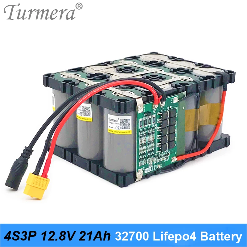 Turmera-Paquete de batería Lifepo4, 12,8 V, 21Ah, 4S3P, 32700, con 4S, 40A, BMS equilibrado, para barco eléctrico y fuente de alimentación sin interrupción, 12V