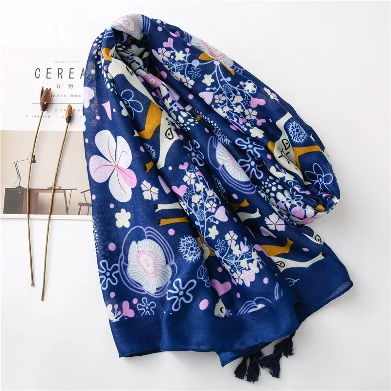 

2020 Fantasy fairyland deer fairy cotton and linen printing handmade tassel scarf summer travel sunscreen shawl scarves ladies