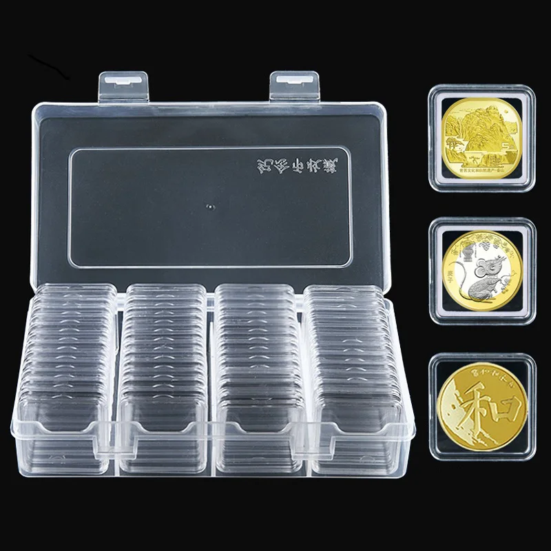 20Set/Lot 56Pcs Square Capsules (30mm) with 56Foam Gasket and 1 Plastic Storage Box for Coin Collection for 20 25 27 30mm coins