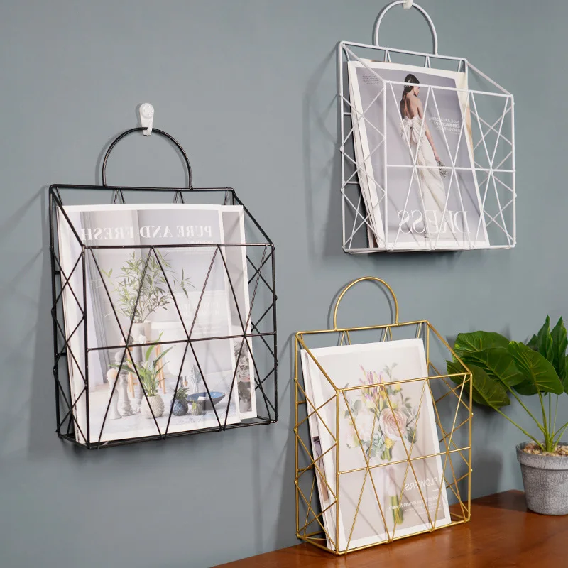 Modern Wall Mounted Magazines Newspaper Storage Rack Home Bedroom Hanging Book Display Shelf