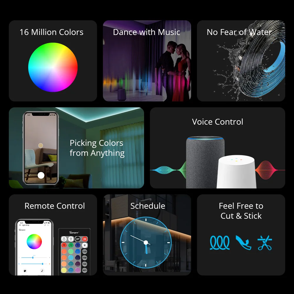 SONOFF L2 2M/5M RGB LED 라이트 스트립 디밍 가능 방수 다채로운 유연한 원격 제어 eWeLink 지원 Google 홈