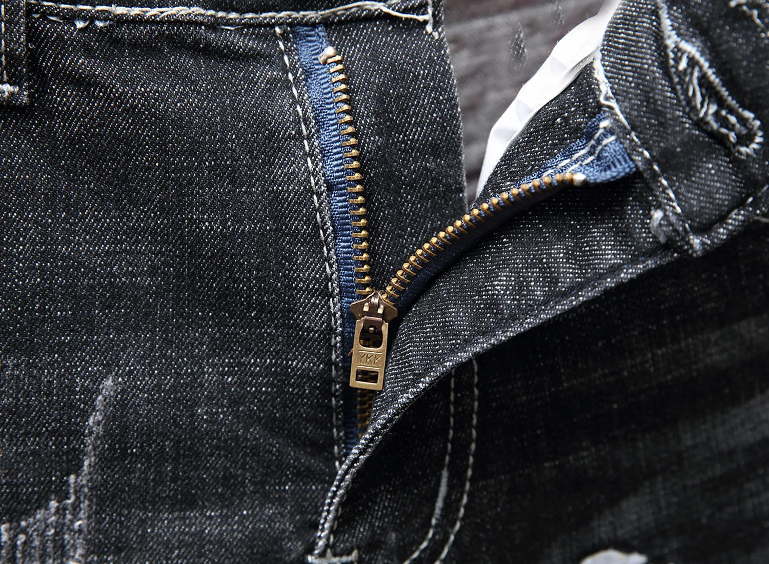 Black Jeans Men's Distressed Patch Letter Applique Stretch Pencil Pants Male Fashion Slim-fit Denim Trousers