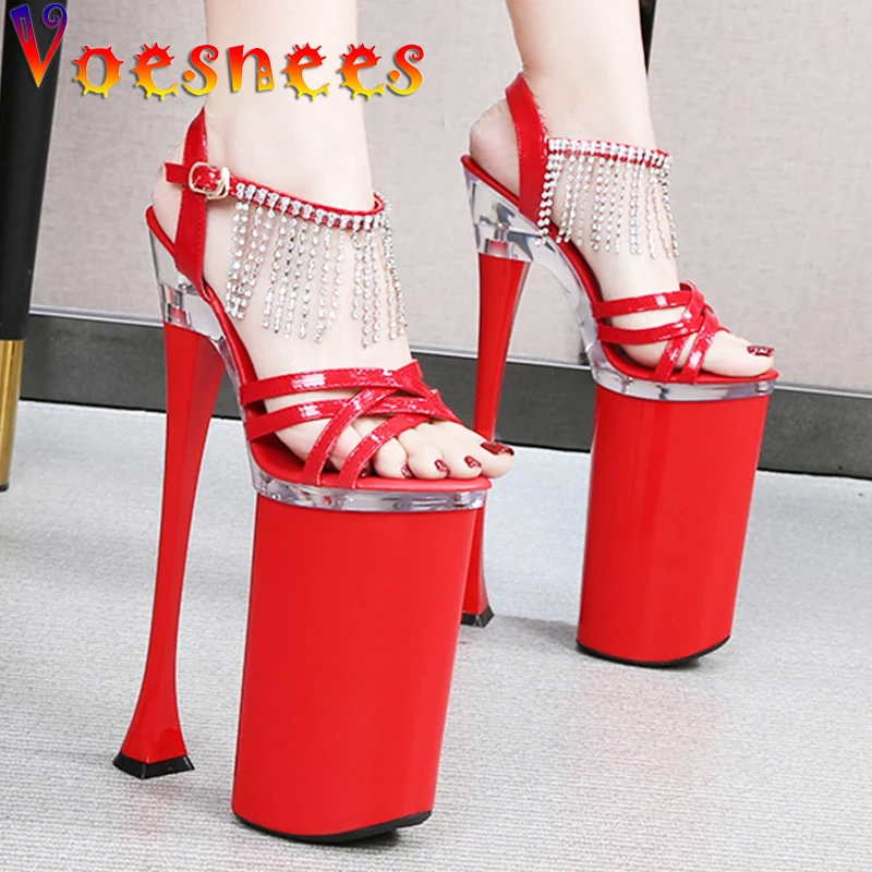 

Voesnees platform shoes for women Sexy Stiletto Sandals 2021 Summer Patent Leather Cross-tied high heels 26cm Ladies Party Shoes