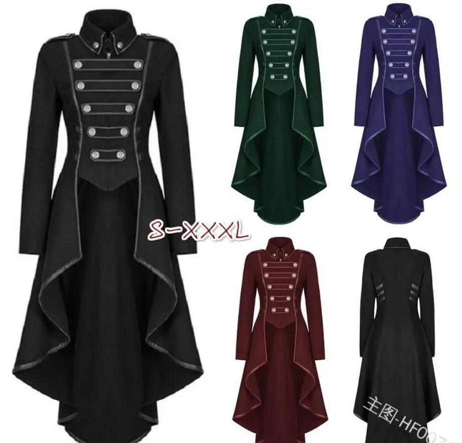 Giacca Cosplay Vintage da donna medievale gotica colletto alla coreana Steampunk cappotto lungo cappotto irregolare da donna giacca retrò Costume