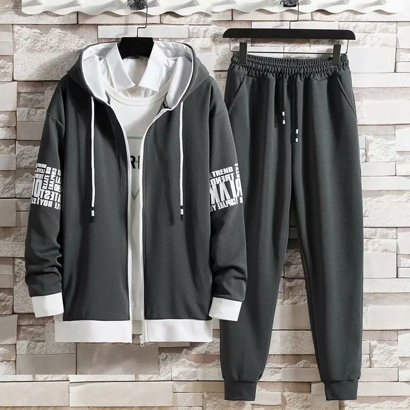 Spring Autumn Men\'s Sets Japan Style Long sleeve Hoodies Coat+ Elastic Waist jogger Casual Pants Fashion Sets Men Clothing Sets