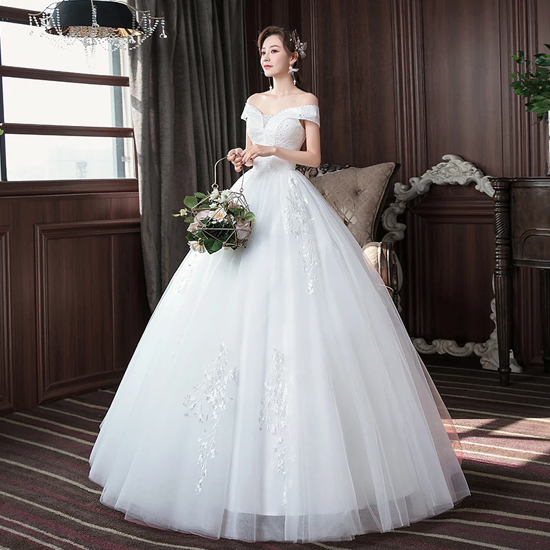 Ezkuntza Simple 2024 New Wedding Dress Elegant Boat Neck Off The Shoulder Lace Embroidery Lace Up Plus Size Slim Bride Gown L Cu