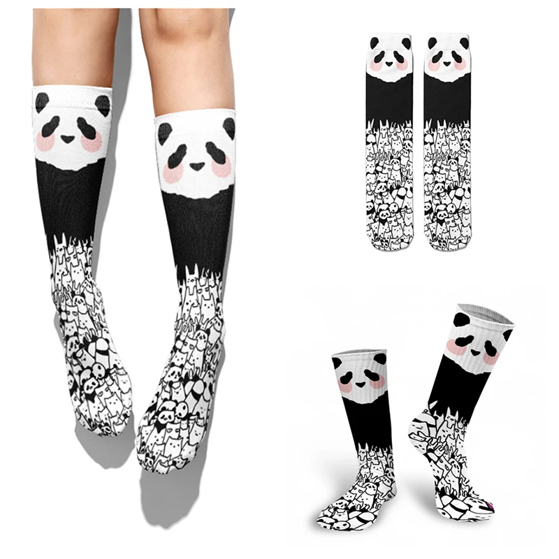 

Cartoon Panda Women's Socks Funny Kawaii Harajuku Girly Pink Style Socks For Female Streetwear Black White Girl Gift