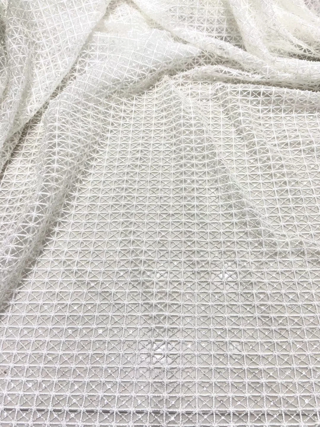 Tissu perlé et paillettes avec perles, broderie, tissu décoratif en dentelle ivoire pour robes, 2 mètres, vente en gros