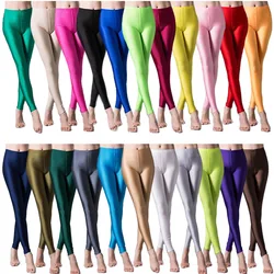 Chsdcsi Candy Kleur Casual Elastische Hoge Kwaliteit Shiny Fluorescerende Leggings Vrouwen Broek Spandex Effen Broek