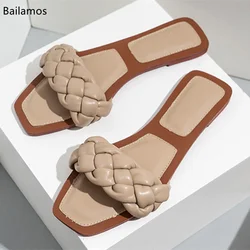 Bailamos 2021 Fashion Holiday Slides Woman Casual Beach Shoes Slippers Women Slippers Ladies Open Toe Square Toe Shoes Home Fema