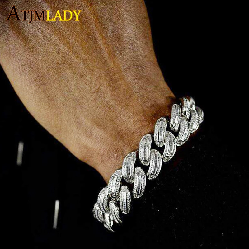 New Arrived 18mm Width Hip Hop Full Iced Out Fashion Cubic Zircon Bling CZ Miami Cuban Link Chain Bracelets Jewelry For Men