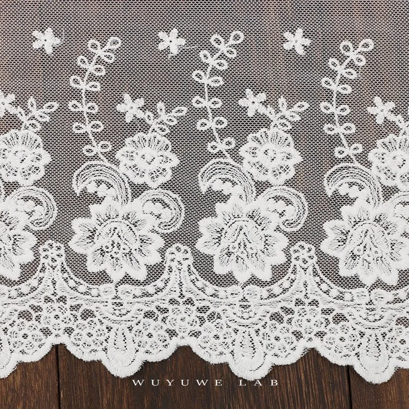 1yard White soft Lace Trim Handmade DIY Doll Clothing Accessories Sewing Wedding Floral Embroidery Lace Fabrics Curtains 23CM