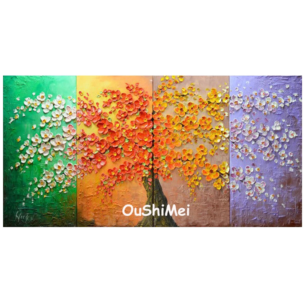 

Hand Painted Four Seasons Landscape Oil Painting Modern Wall Paintings On Canvas for Decor Colorful Knife Tree Oil Painting