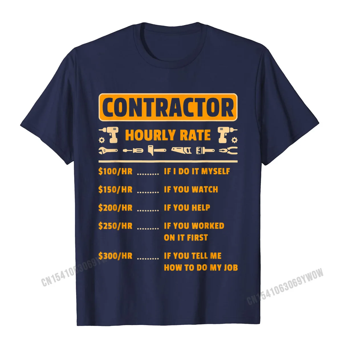 Contractor Hourly Rate Price Chart Labor Funny Gift Handyman T-Shirt Camisas Men Rife Men T Shirts Cotton Tees Fitness Tight