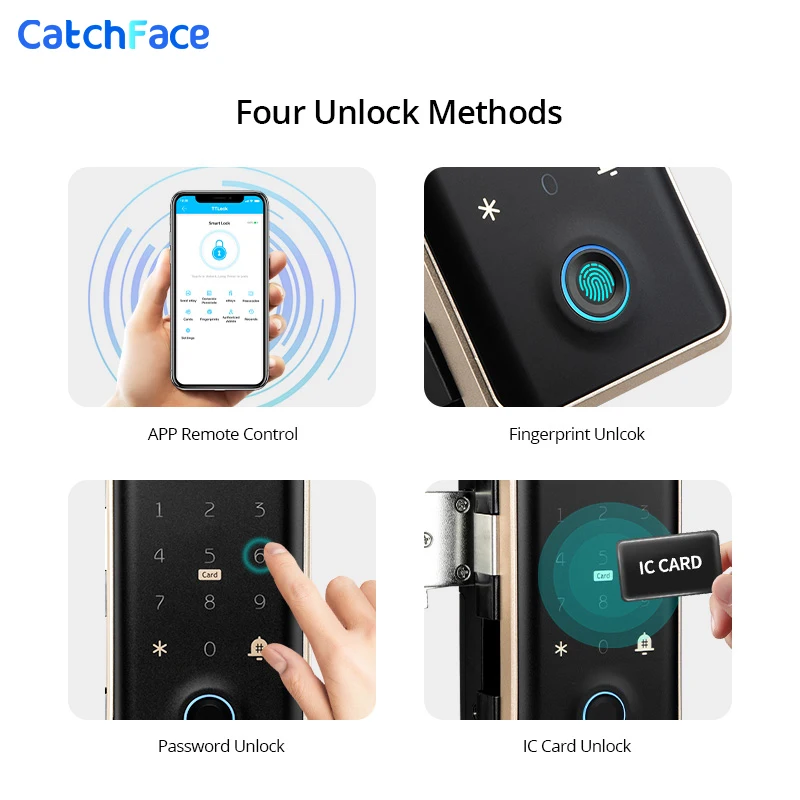 TTLOCK Smart Lock For Glass Door Fingerprint Code Card Frameless Frame Electronic Door Lock Digital Lock Sliding Door