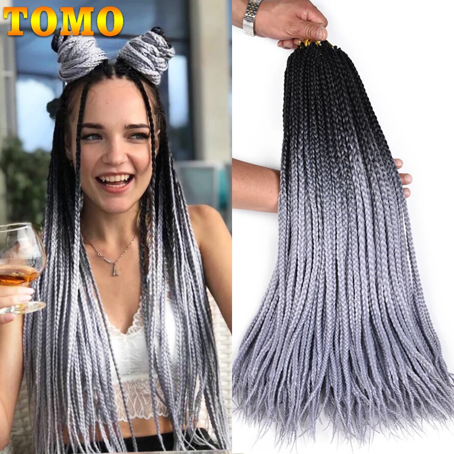 TOMO Box-trenzas de ganchillo largas para mujer y niña, extensiones de cabello trenzado sintético ombré, 24 pulgadas