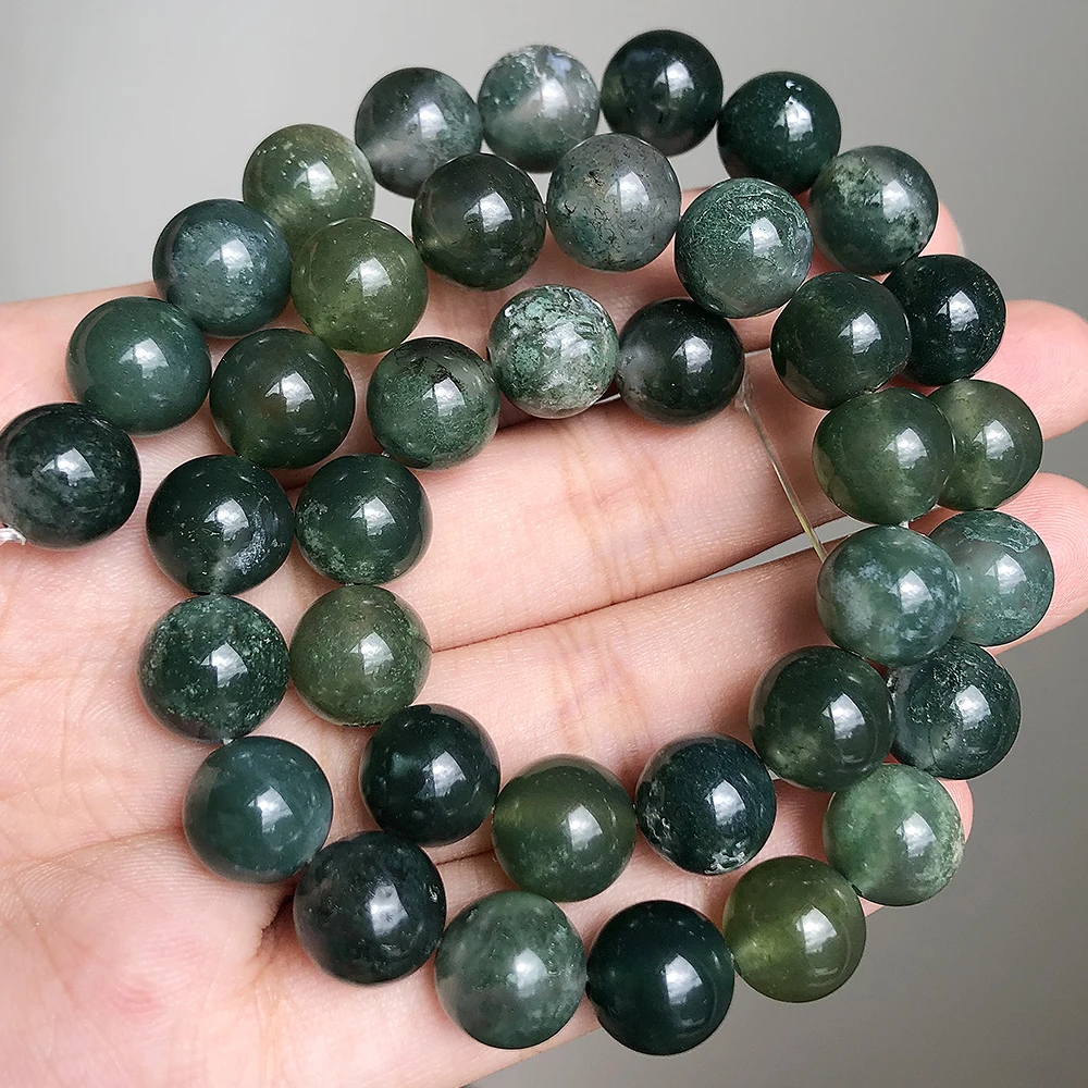 Natural Stone Beads Moss Agates Round Loose beads For Jewelry Making 4/6/8/10/12mm Strand 15\