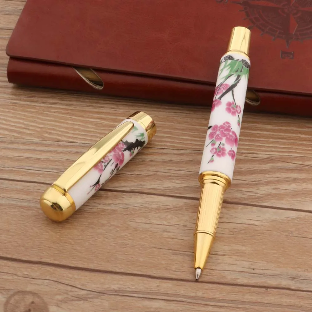 2022 Classic ceramics Ball Pen plum Bossom Golden Office School Supplies Signature RollerBall Pen New