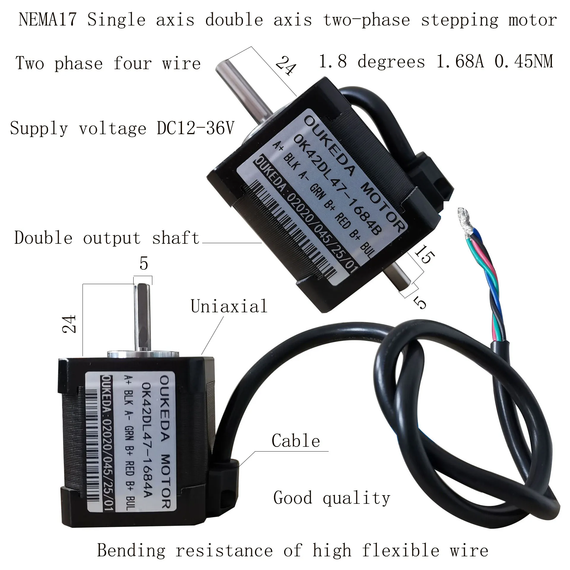 

42 stepper motor single axis / dual axis 42BYGH48 NEMA17 stepper motor body 48mm 0.45NM