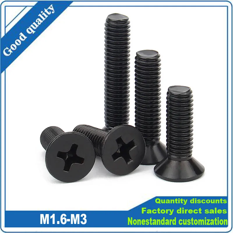 5/100pcs Black 304 Stainless Steel Cross Recessed Phillips Flat Countersunk Head Screw M1.6 M2 M2.5 M3 Bolt Thread Length 3-80mm