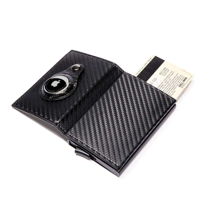 New Carbon Fiber Apple Airtag Wallet Luxury Leather RFID Slim Credit Card Holder Anti-lost Anti Scratch Protection Airtags Case