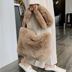 2024 Winter Soft Fur Hobo Handbag Designer Women's Plush Shoulder Bags Crossbody Bag Women Large Capacity Tote Purse Lady Sac