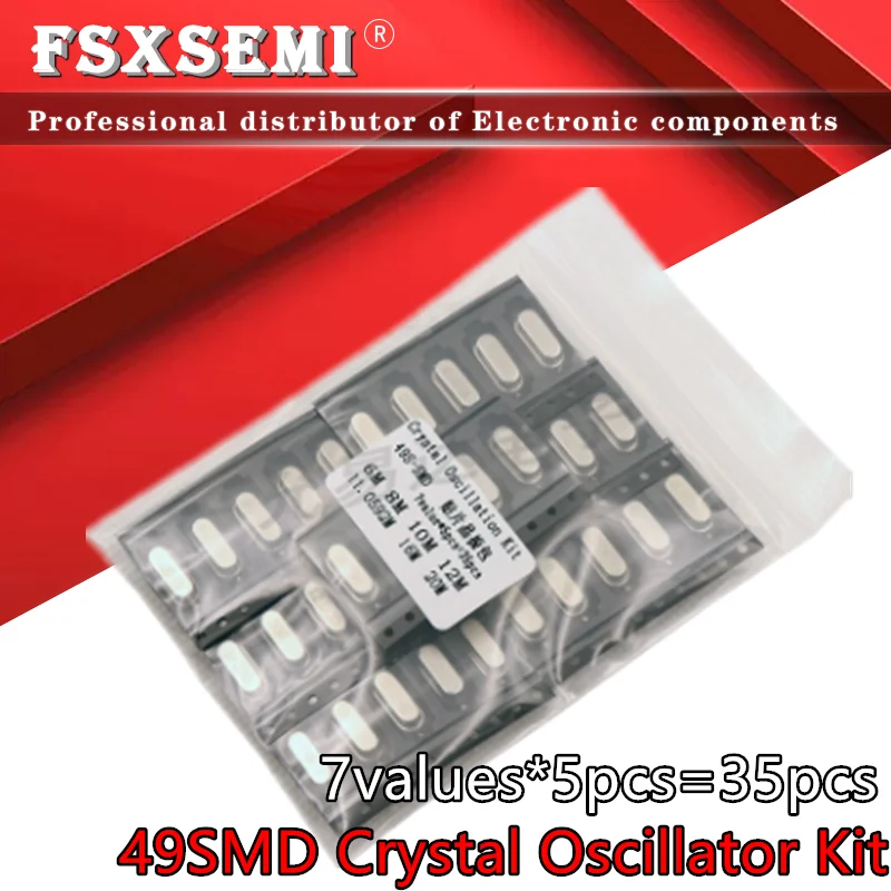 7values*5pcs=35pcs 49S-SMD HC-49S SMD Crystals 6Mhz 8Mhz 10Mhz 12Mhz 16Mhz 20Mhz 11.0592Mhz Mhz 49SMD Crystal Oscillator Kit