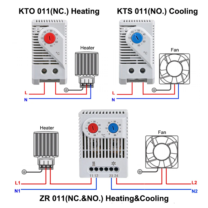 0-60\'C KTO011 KTS011 DIN Rail Mini Compact Bimetallic Thermostat Mechanical Temperature Controller Normal Open Close KTO 011 KTS