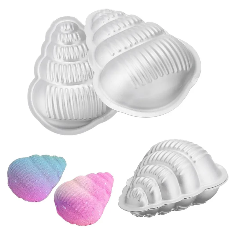 Conch Shape Alumínio Bath Bomb Mold Set, DIY Pan Ferramentas de Lavagem, Ferramentas de Metal Crafting, 3D, 2pcs por conjunto