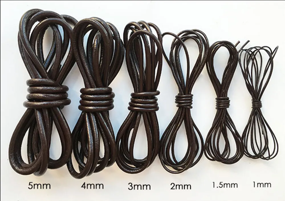 2m/lot Width 1.5/2/3/4/5mm Vintage Genuine Leather Round Flat Leather Cord for DIY Leather Bracelet Jewelry Making Findings