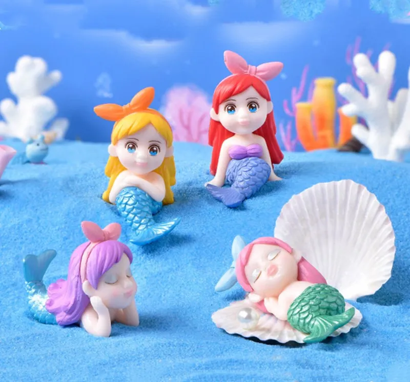 Cute Mermaid Figurines Beach Ocean Ornaments Garden Landscape Miniature Figurines DIY Micro Tail Sailing Lighthouse Home Decor