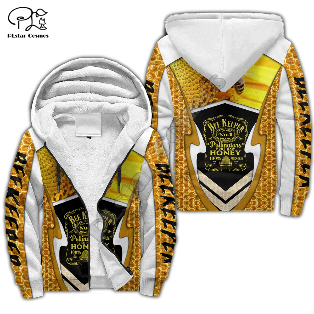 

PLstar Cosmos Honey Bee 3D Print 2021 New Fashion Winter Clothing Casual Warm Hood Thick Coat Zipper Man Fleece Hoodies Jacket 2