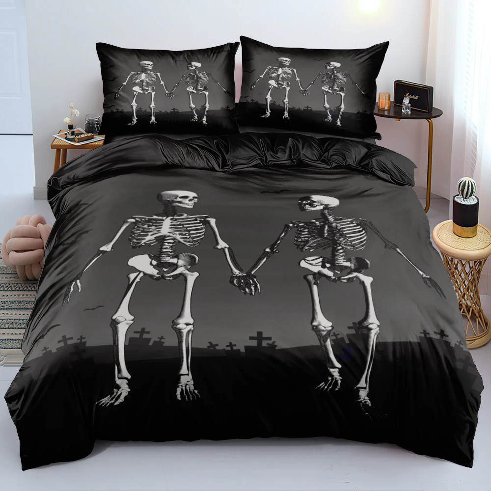 Duvet Cover and Pillowcase Skull Design Bed Linen Set Bedding Sets Quilt/Comforter Shell King Queen Double Single Home Textiles