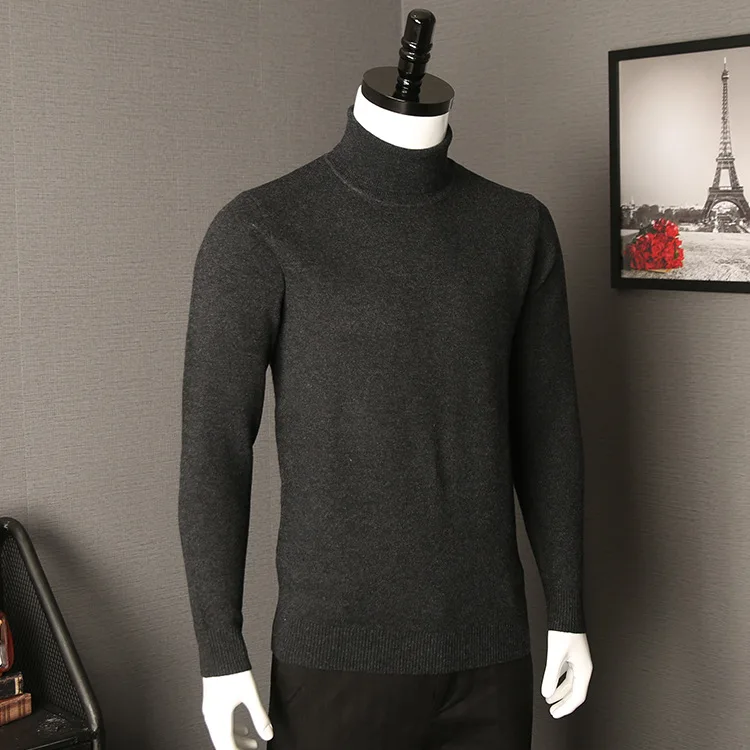 MRstuff-Pull à col roulé en tricot pour hommes, pull décontracté, revers, document solide, marque, automne, hiver, 2024