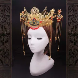 DIY Material Package Chinese Style Wedding Phoenix Crown Bride Headpiece Traditional Coronet Long Tassel Tiaras Do It Yourself