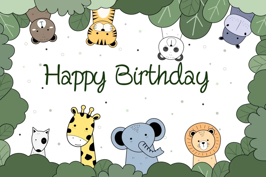 Laeacco الكرتون الحيوانات صور خلفية الغابة سفاري الطفل عيد ميلاد سعيد الأسرة حفلة التصوير خلفية مخصصة راية