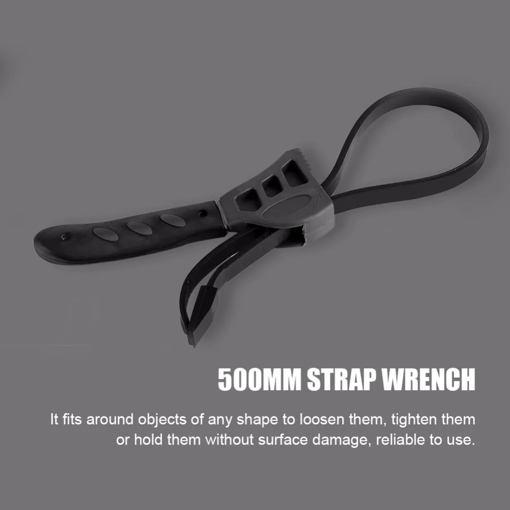 500mm Rubber Strap Wrench Non-slip Pipeline Wrench Jar Lids Tighten Loosen Plumbing Opener Tool Universal Oil Filter Spanner