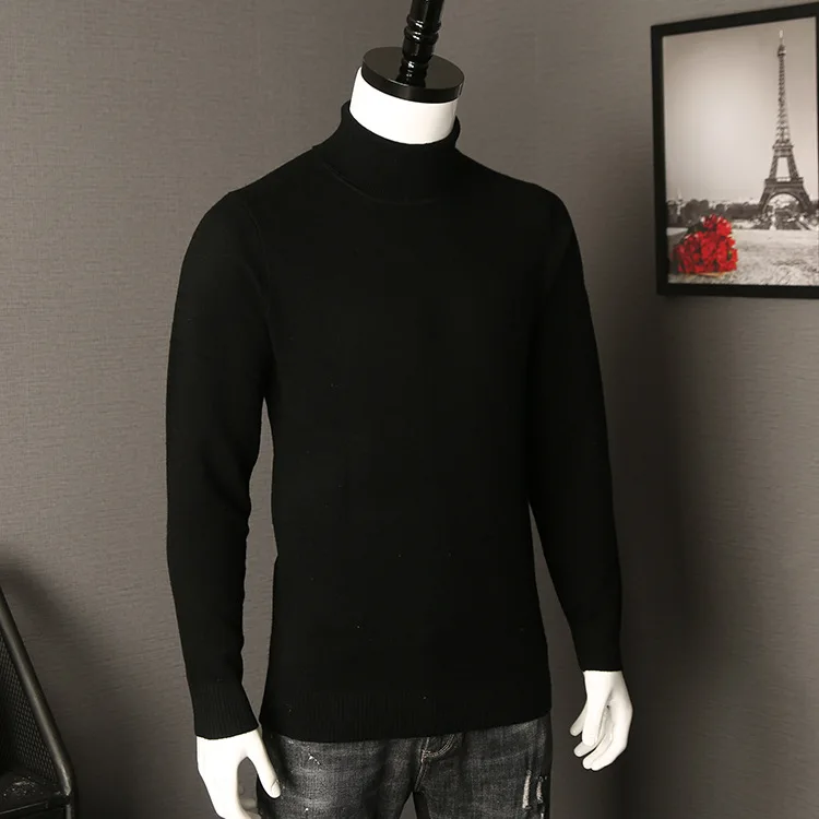 MRstuff-Pull à col roulé en tricot pour hommes, pull décontracté, revers, document solide, marque, automne, hiver, 2024