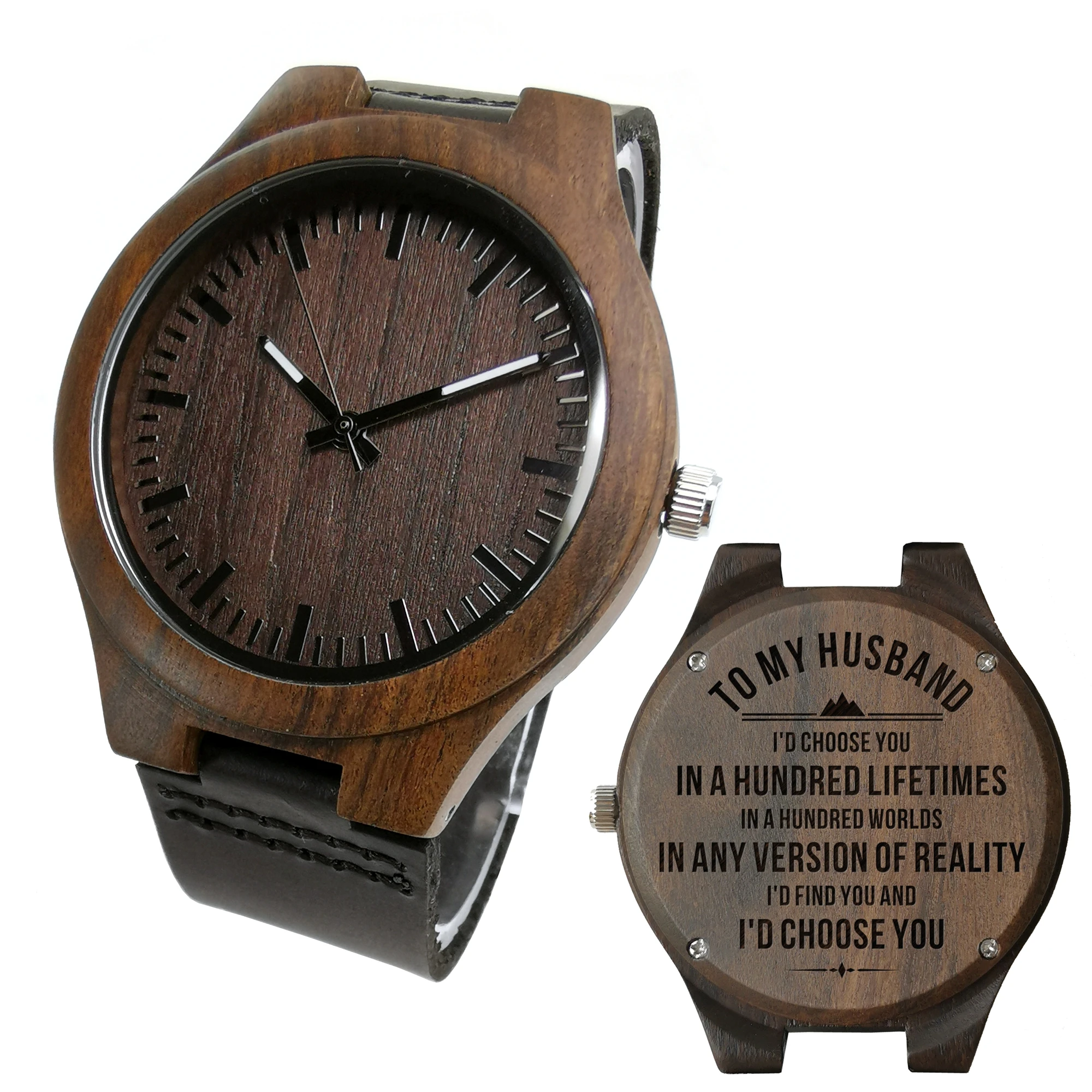 

To My Husband beautiful Engraved wooden watch with a meaningful message Carving on the Watch which helps it last forever.