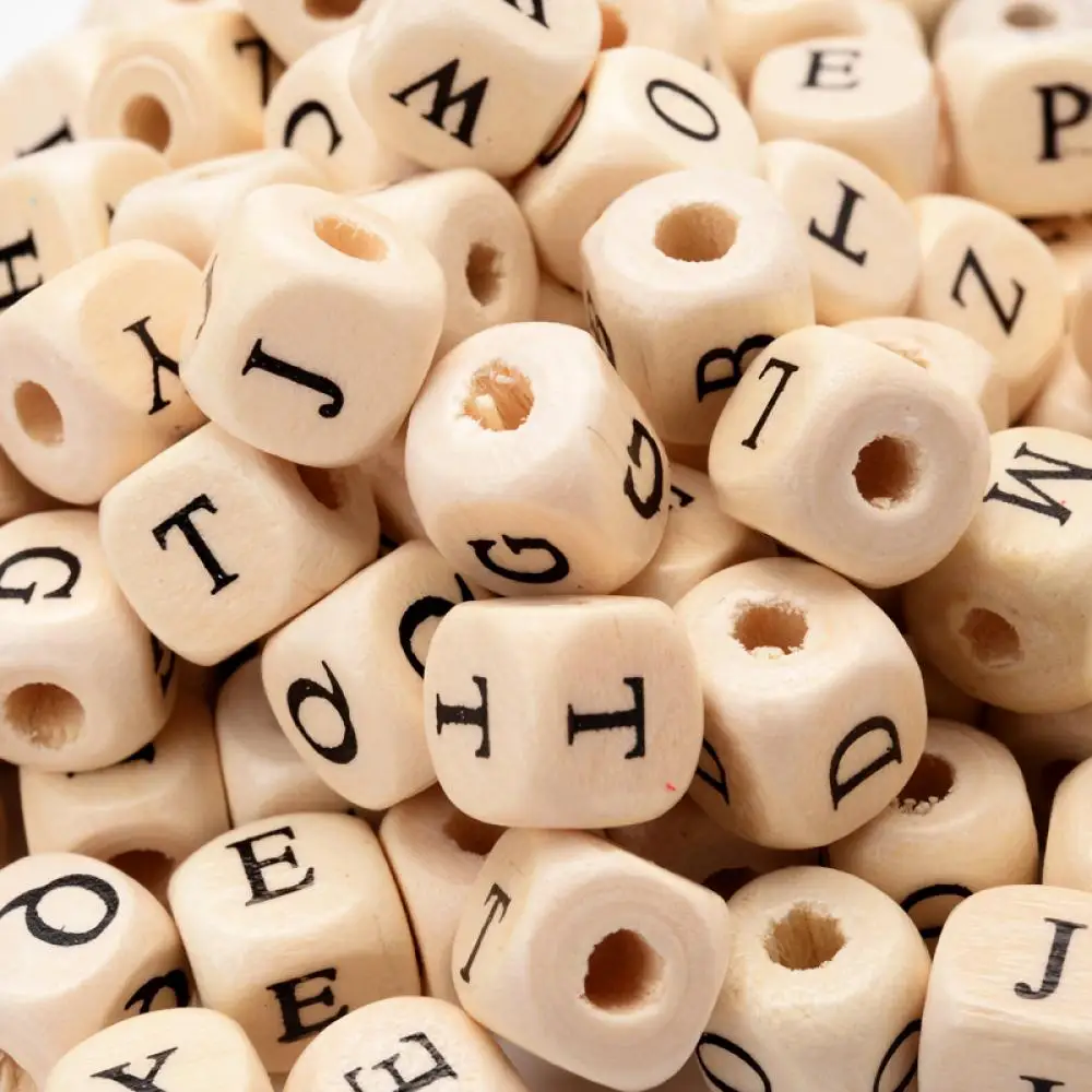 20Pcs 10mm Natural Wooden Letter Beads Mixed Alphabet Square Cube Wood Beads For Jewelry Making Handmade DIY Bracelet Necklace