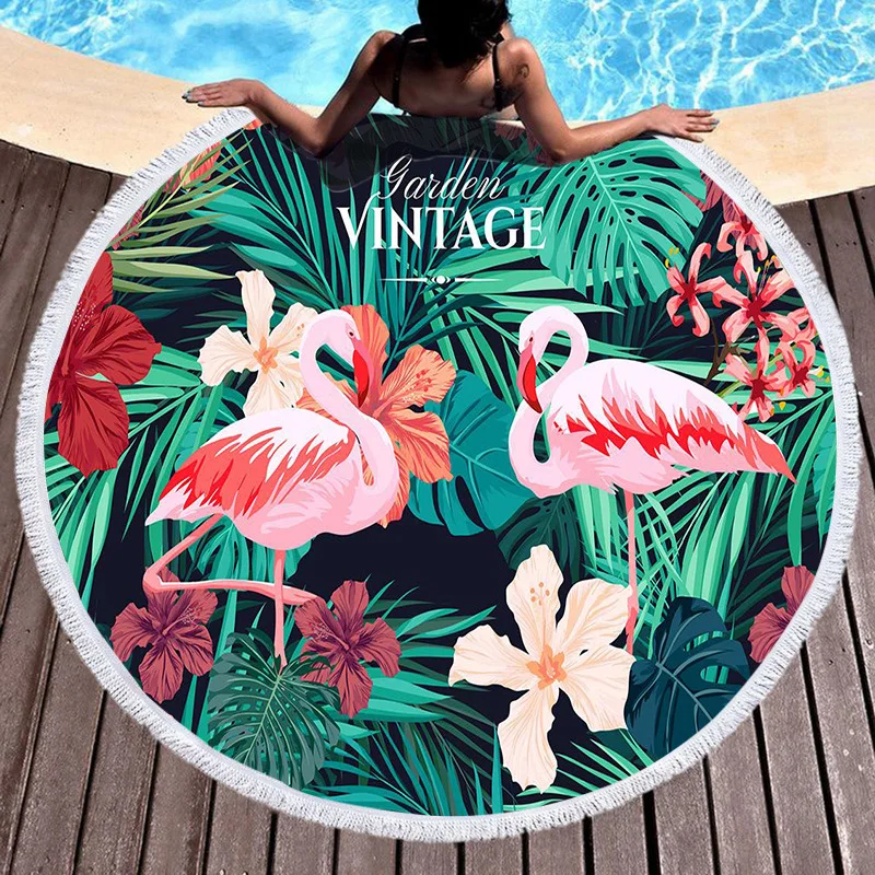 

Summer seaside large round beach towel vacation travel beach towel flamingo sun bathing mat towel