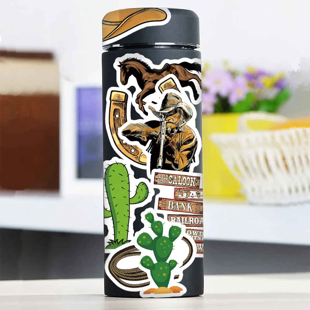 10/30/50pcs   New Western Cowboy Graffiti Classic Stickers Pvc Glasses Cups Laptop Guitar Fridge Decals   Pencil Cases  Trolley