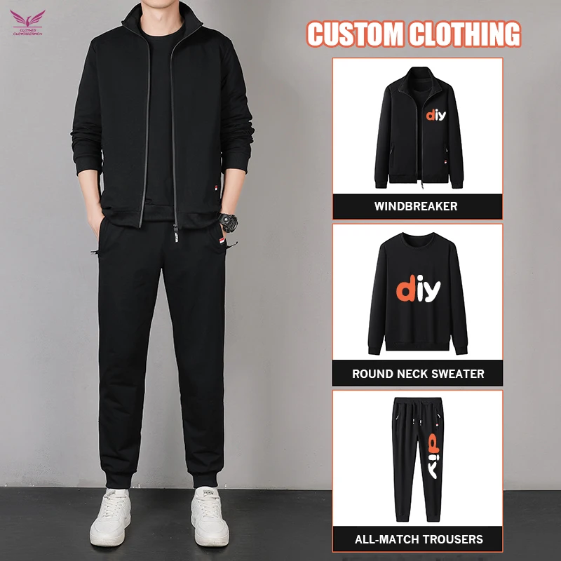 custom logo Men Sets Sportswear Sweatshirt +Sweatpants Mens Clothing 2 Pieces Sets Tracksuit Suits print photo Fitness clothes