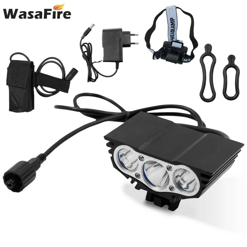 WasaFire 3 * XML T6 LED 5000LM 3 Modes Bicycle Front Lamp Bike Light Headlight USB Rechargeable 18650 Battery Pack + Taillight