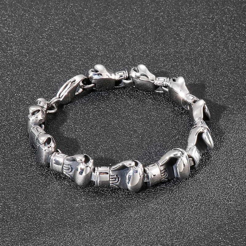 HaoYi Stainless Steel Boxing Gloves Bracelet For Men Fashion Personality Chain Bracelets Jewelry Party Gift